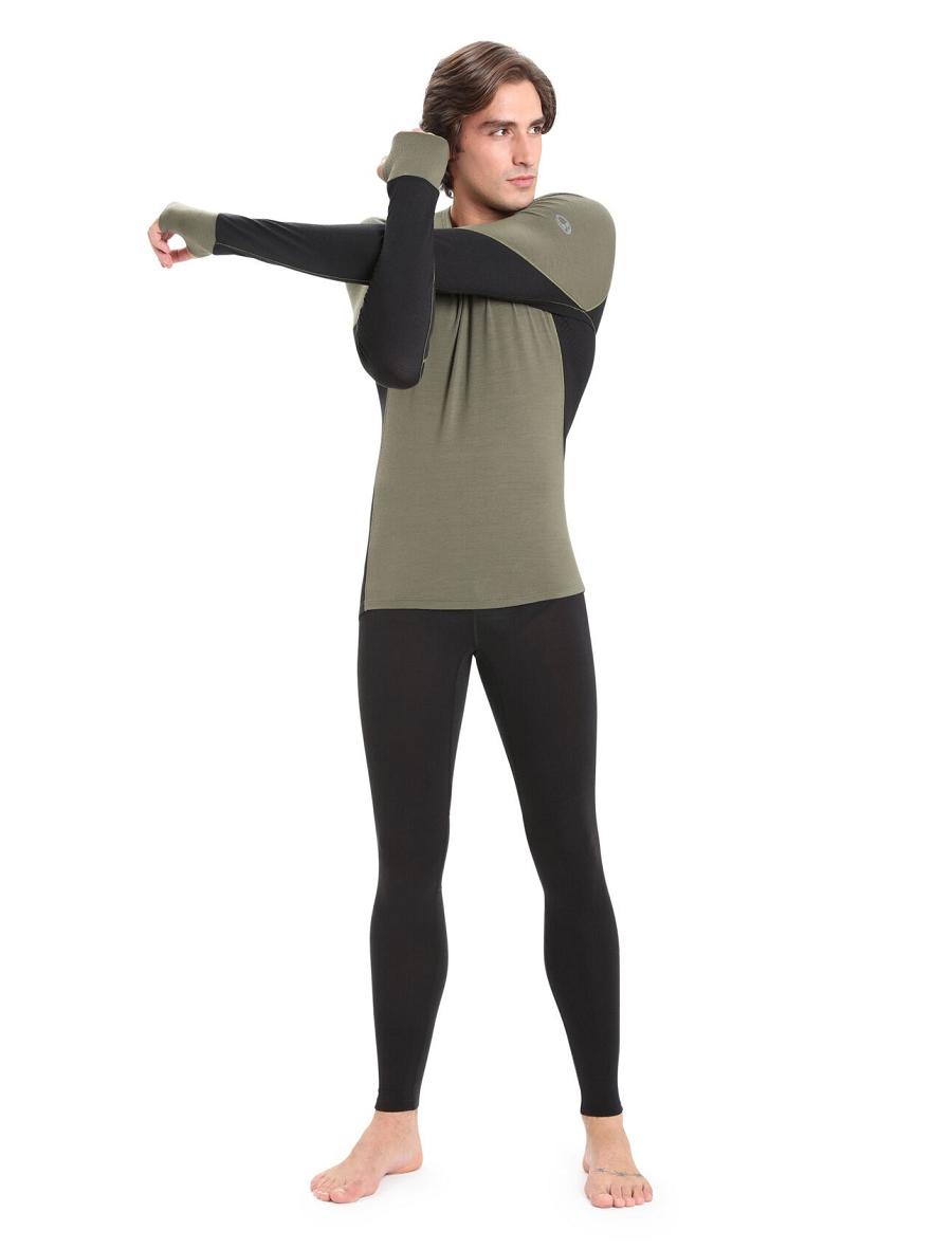 Base Layers Icebreaker BodyfitZone™ Merino 260 Zone Long Sleeve Crewe Thermal Top Męskie Oliwkowe Czarne | PL 1567OKIR